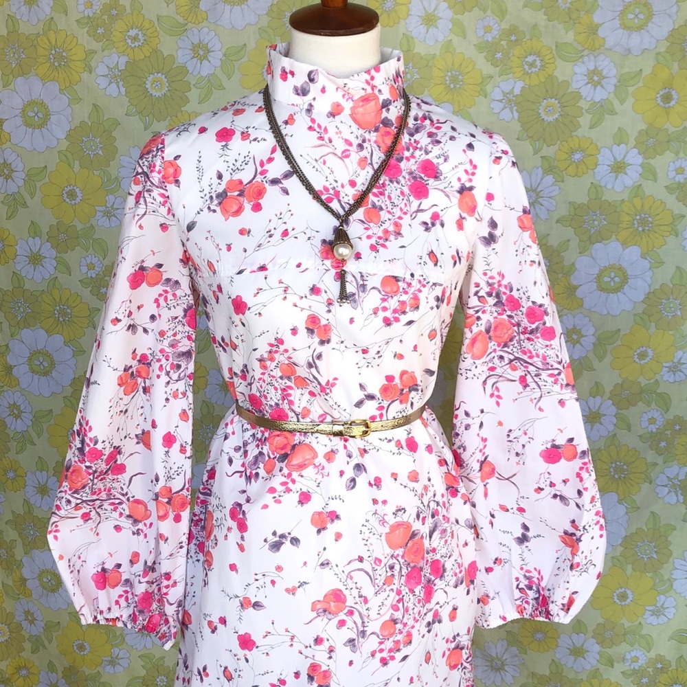 SOLD True Vintage🌸60s Floral Babydoll Midi Dress - Picture 2 of 7